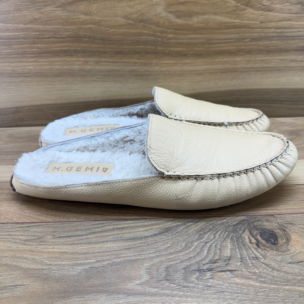 M GEMI Italian Leather Feliz Shearling Mule Womens 11 EU 42 Butter Leather